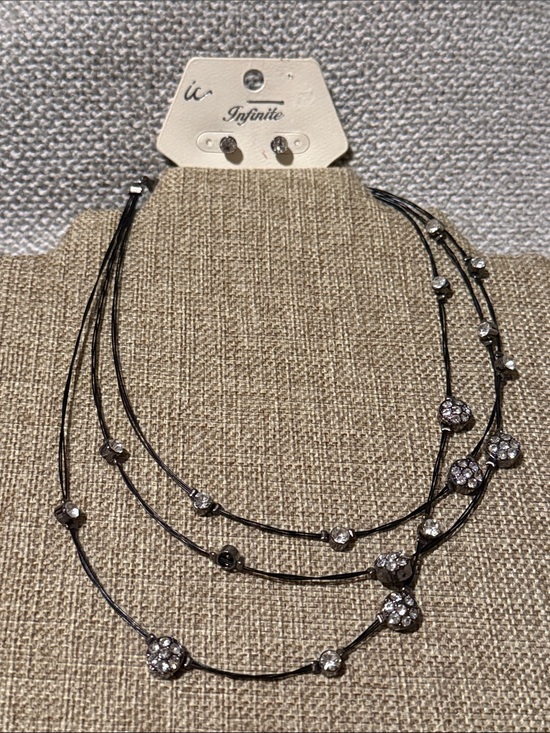 Jewelry - Black Multi-Strand Crystal Accent Necklace and earrings